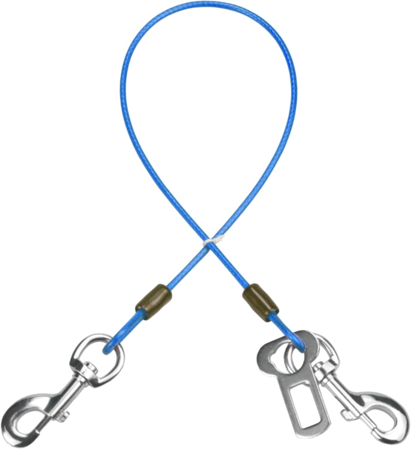 Dog Seat Belt Harness for Car,Dog Seatbelt of Coated Wire Leash Safety Restraint,No Chew Tether Cable Vehicle,Double Clips & Latch(Blue, 16 inch/40 CM)