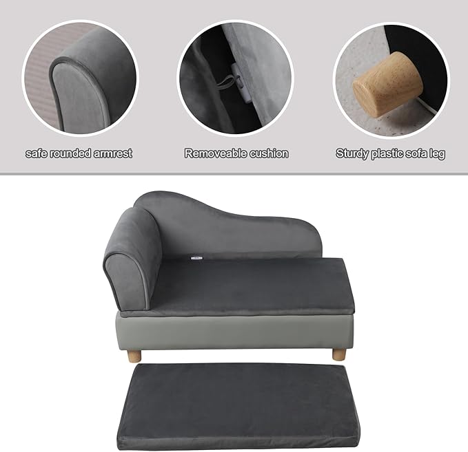 Pet Bed Sofa, Puppy Bed with Storage, Small Dog Couch with Removable & Washable Cushion, Comfy Pet Couch Bed for Cats & Puppy (Gray)