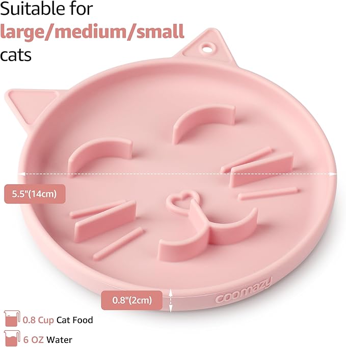 Coomazy Silicone Slow Feeder Dog Cat Bowls, Interactive Puzzle Toy for Pets Dry/Wet Food Training, Keeps Dogs Cats Busy, Prevents Puppy Kitty Overeating (Pink/Green 2pcs, 0.8 Cup)