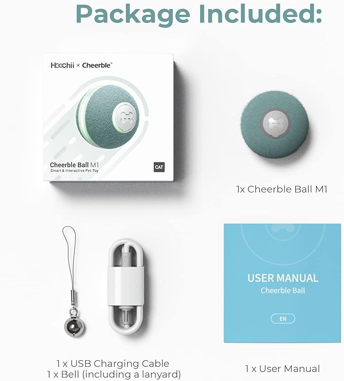 Cheerble Interactive Cat Ball Toy, Automatic Moving Ball Puzzle Toy for Indoor Cat Kitten, Smart Anti-Depression Pet Toy Fun Gift with Light (Green)