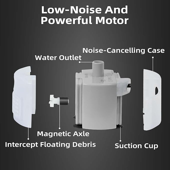 Ultra-Quiet Replacement Pump for Stainless Steel Cat Water Fountains - SMA-800 Motor - Safe and Easy to Clean with Low Voltage DC 5V and USB Cable (Side Suction Pump)