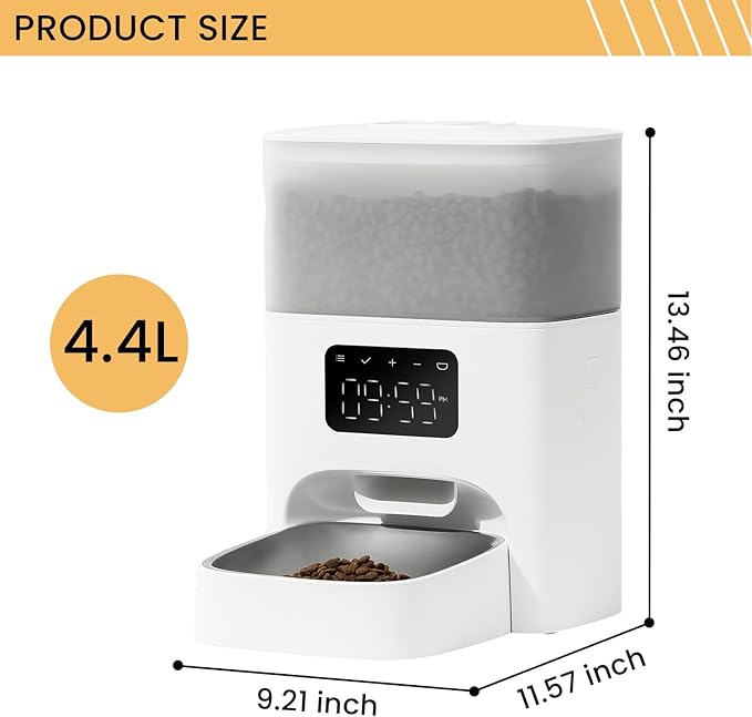 PET MARVEL Automatic Cat Feeder Keep Freshness for 30 Days, Timed Cat Dry Food Dispenser 4.4L, Programable 1-8 Meals Up to 6 Portion Smart Control with LED Display White Visable Semi-Transparent Tank