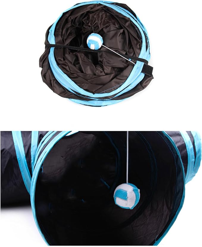 Foldable Cat Tunnels With Toy Ball - Indoor Play Tube for Large Cats, Kittens, and Rabbits (3 Way)