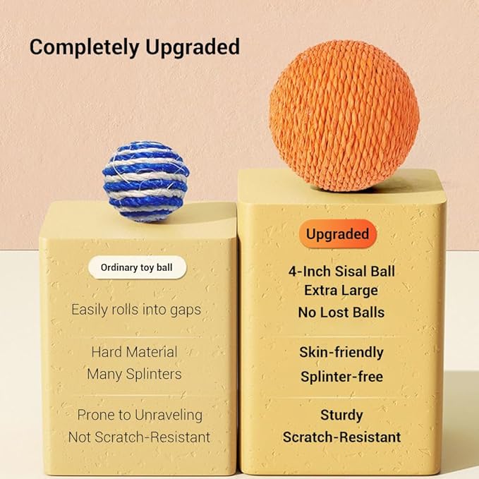 Extra Large 4-Inch Sisal Cat Ball Toy (Orange)