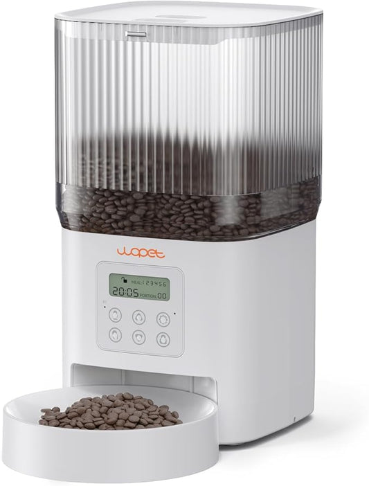 WOPET Automatic Cat Feeder, 4L Automatic Dog Feeder with 180-Day Battery Life, Programmable Cat Food Dispenser with Stainless Steel Bowl，1-6 Meals Per Day