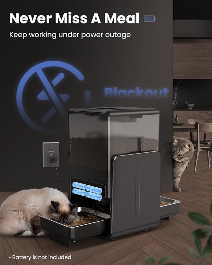 Automatic Cat Feeder for 2 Cats, 5L/20 Cups Food Dispenser with Adjustable Raised Double Bowls, Detachable Control Panel, Timed Cat and Dogs Feeder for Dry Food, Dual Power Supply