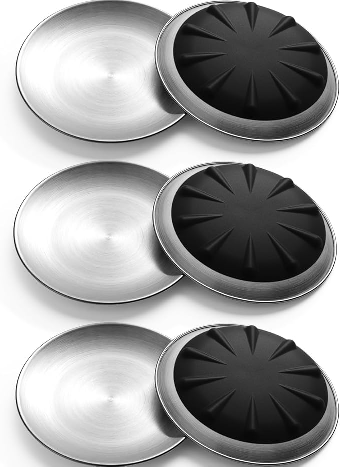 304 Stainless Steel Cat Plates for Wet Food, 6.7" Shallow/Wide Whisker Friendly Cats Food Bowls, Non-Slip Silicone Base,Easy to Clean Indoor Cat Feeding Dishes, 6 Pack