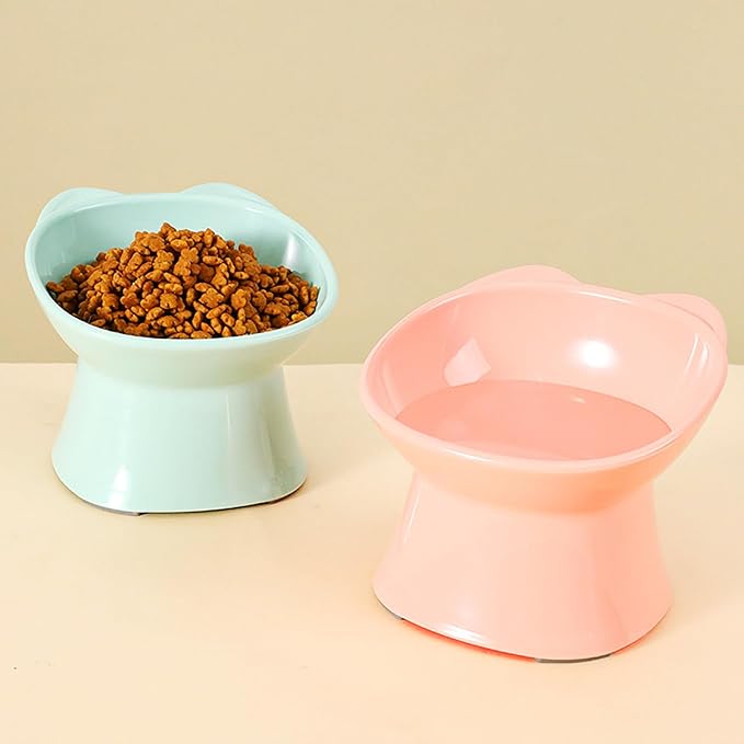 GKYZBB Elevated Cat Bowls, 15° Tilted Raised Cat Food Bowl Anti-Vomiting,Dog Kitten Food Dishes Pet for Cats and Small Dogs (Pink)