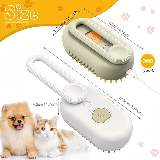 Cloud Care Cat Brush，Cat Hair Steam Brush for Shedding， 2024 Best Cat Steam Brush, Pet Steam Brush, 3-in-1 Self-Cleaning Cat Brush with 360° Rotating Arm, Detachable Silicone Bristle Head (Brown)