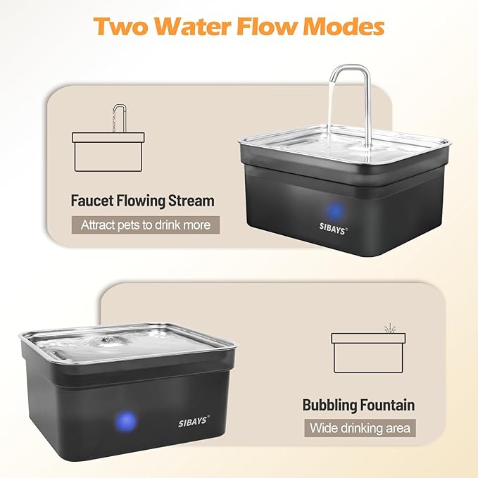 SIBAYS Dog Water Fountain for Large Dogs, 355oz/2.8Gal/10.5L Automatic Dog and Cat Water Fountain, Large Pet Fountain with Stainless Steel Bowl, Dog Water Bowl Dispenser Easy to Clean, BPA-Free(FS70)