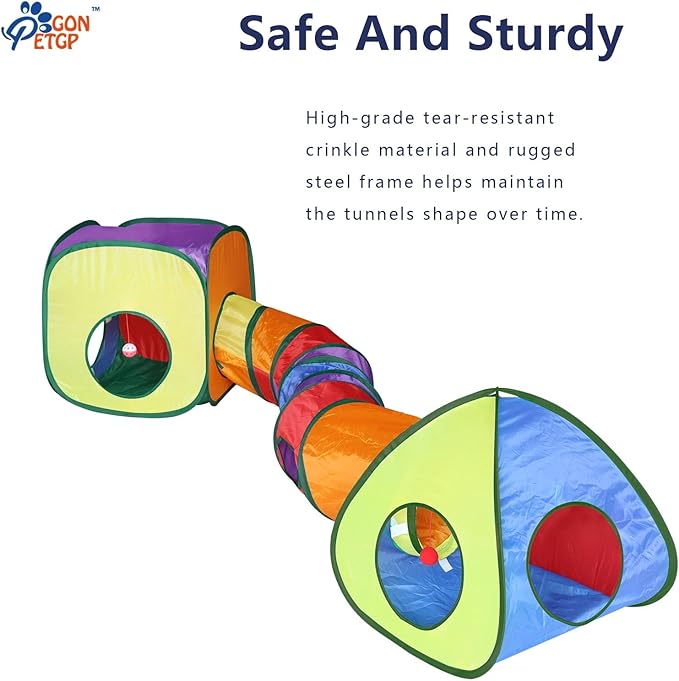 Cat Tunnel and Cubes Combo, Indoor Cat Tunnels with Play Ball, Interactive Crinkle Collapsible Tent and Cubes, All in One Set of 3