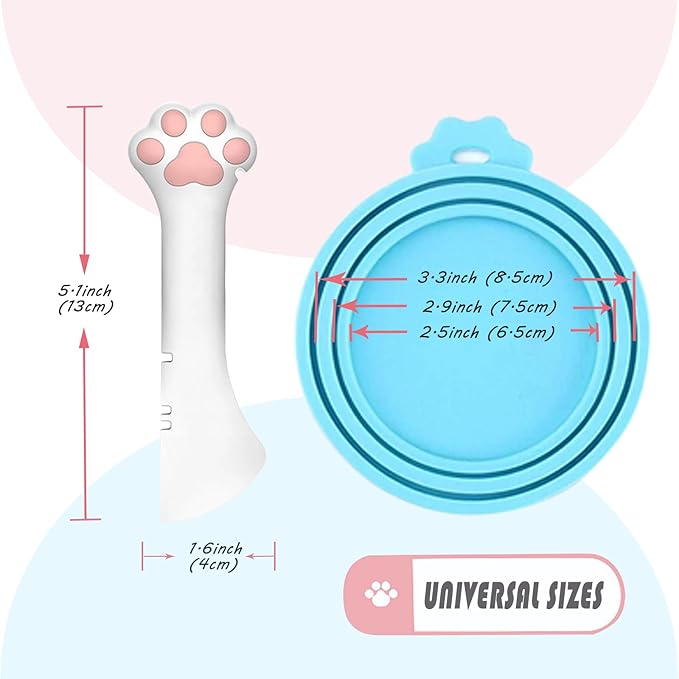 Pet Food Can Spoon & 3 Pcs Can Cover Lids | Cute Paw Shape Opener Spatula Cat Wet Food Spoon | Universa BPA Free Silicone Can Lids & Spoon for Dog Cat Cans(multicolor)