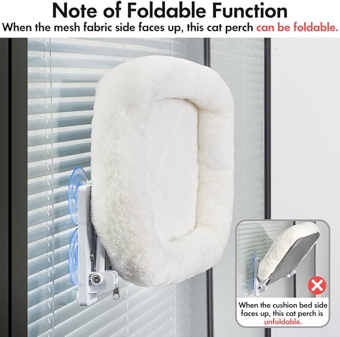 AMOSIJOY Cordless Cat Window Perch, Window Hammock for Cats with 4 Strong Suction Cups, Solid Metal Frame and Soft Cover, Indoor Cat Bed