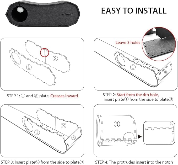 NATUYA Cat Bed Cave for Indoor Cats, Large Cat Lounge Cave Bed with Toy Ball, Enclosed Scratch Resistant Detachable Felt Cat Hideaway Bed for Cats up to 22 Lbs