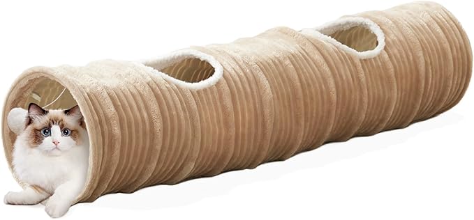 Cat Tunnel for Indoor Cats,Cats Toys Collapsible Tunnel Straight Tube with a Fun Ball and 2 Holes,Cat Play Tunnels,for Rabbits, Ferrets, Puppies & Small Pets,Diameter 9.8 Inch