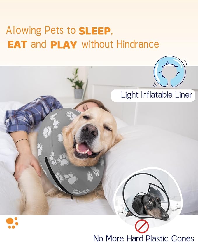 Supet Inflatable Dog Cone Collar Alternative After Surgery, Doggie Neck Donut Collar Recovery ECollar for Post Surgery, Soft Dog Cone for Small Medium Puppies Cats
