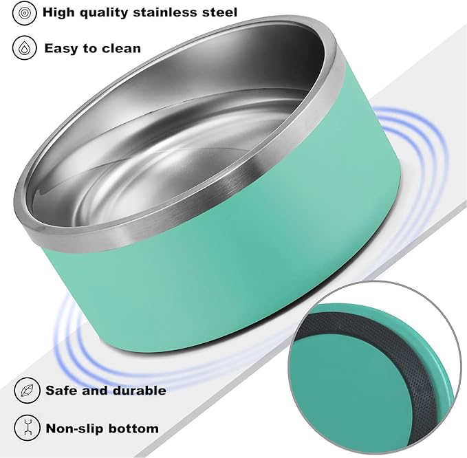 Custom Personalized Dog & Cat Bowls - Stainless Steel Non-Slip Water & Food Dishes - Easy to Clean, Dishwasher Safe - Small, Medium, Large Sizes (Green)