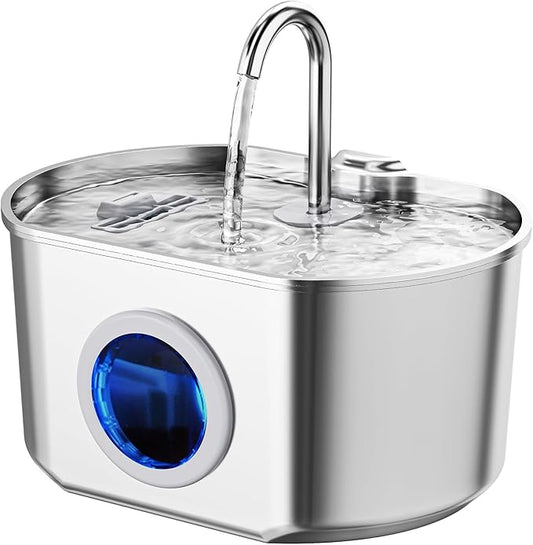 Cat Water Fountain Stainless Steel: 74oz/2.2L Cat Fountain for Drinking- Pet Water Fountain Inside - Automatic Dog Watering Dispenser Bowl - Pet Feeding & Watering Supplies - Water Level Window