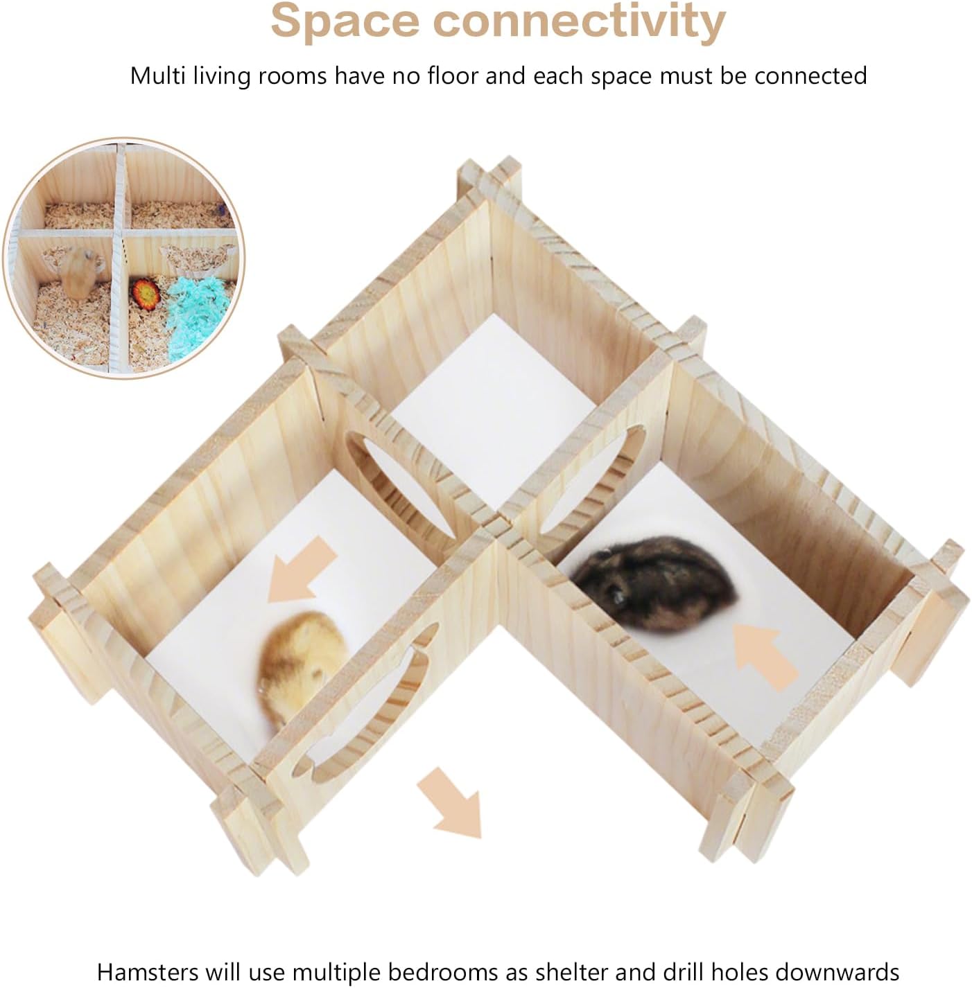 Wooden Hamster Platform and Dwarf Hamster House,Cute Syrian Hamster Tiny House Hideout,Large Balcony Lookout Holes,for Dwarf Gerbils and Mouse Mice Rat Other Small Animals(F)