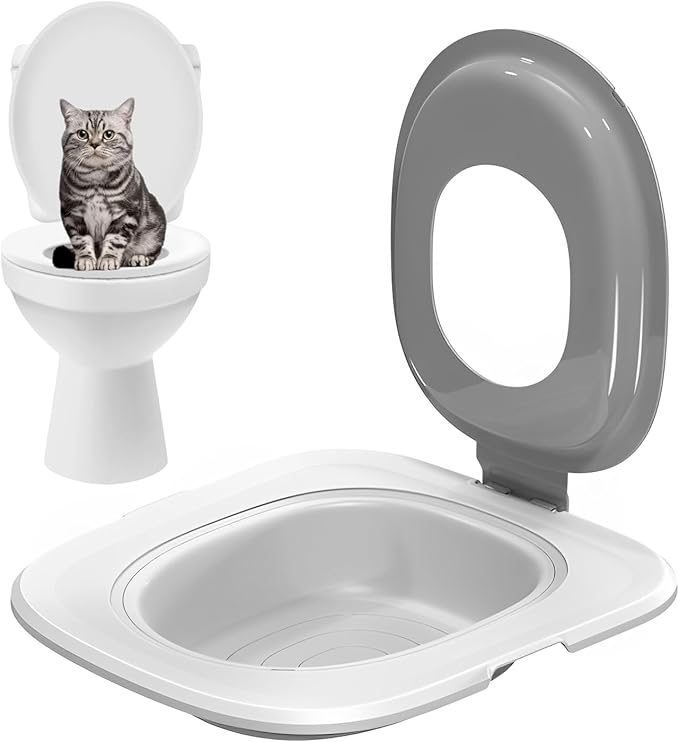 Universal Reusable Cat Toilet Trainer Kit - Detachable Design for Easy Cleaning | Home Pet Care Potty Training System with Litter Box Compatibility (Grey)