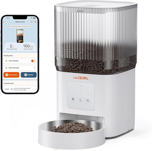 WOPET Automatic Cat Feeder, WiFi Dog Feeder with APP Control for Remote Feeding, Automatic Cat Food Dispenser with 10S Voice Record,1-10 Meals Per Day for Cats and Dogs