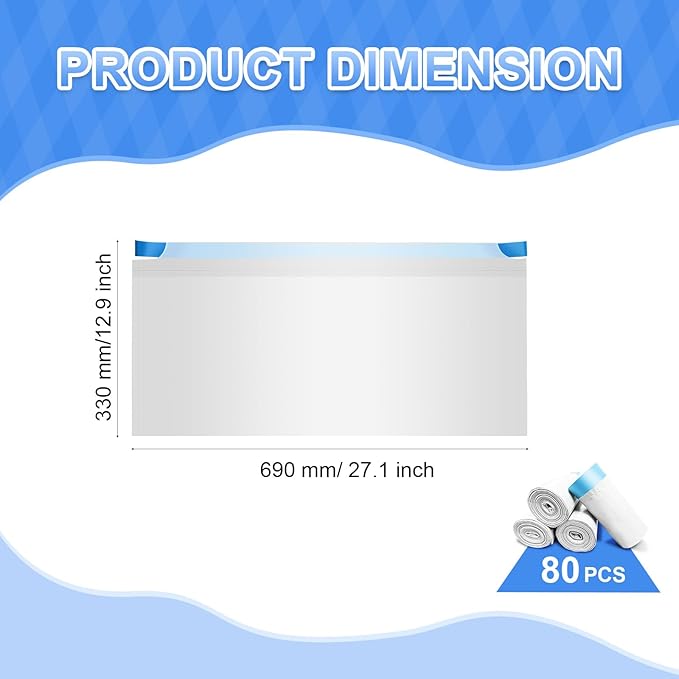 80 Count Cat Litter Box Liner Bags for Open-Top Autoscooper 11 Pet Automatic Self Cleaning Cat Litter Box, Waste Bags, 27" x 13"Heavy Duty Replacement Trash Bags with Drawstring (Grey)