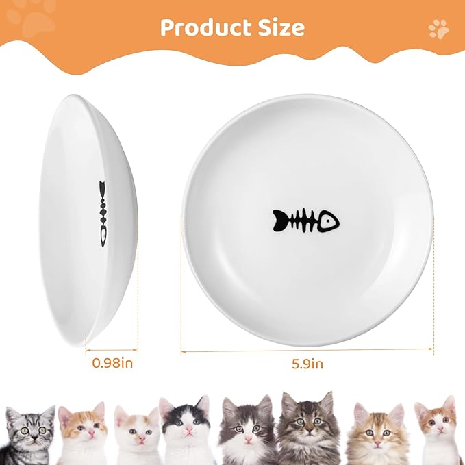 Ceramic Cat Food Plates: Cat Wet Food Bowls/Whisker Fatigue Cat Dishes & Shallow Bowls for Kittens and Small Animals
