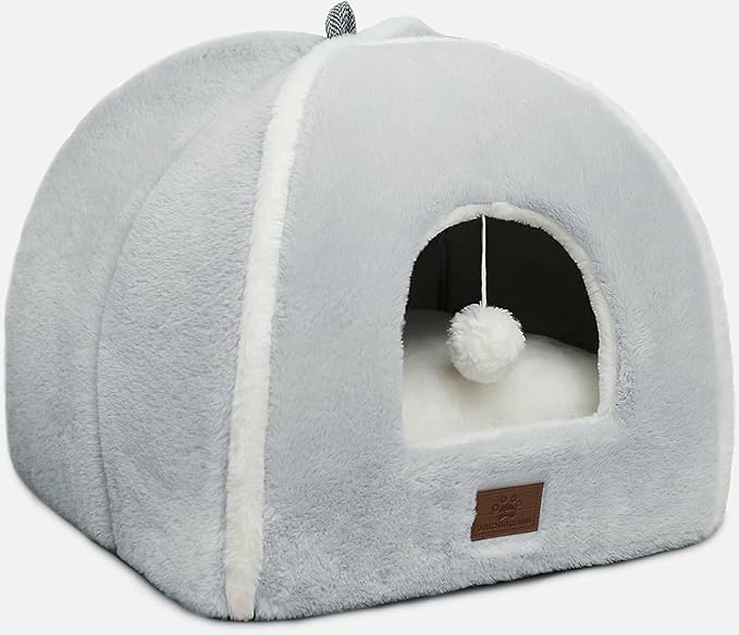 Cat Bed for Indoor Cats - Cat House Cats Tent with Removable Washable Cushioned Pillow, Soft and Self Kitten beds,Pet Bed, Grey,15inches