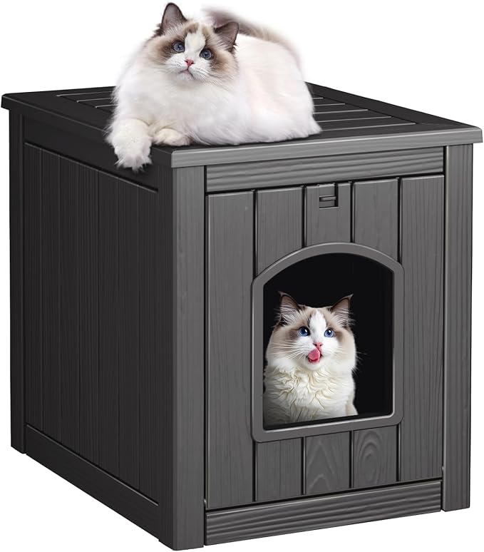 Cat House Outdoor Indoor - All-Weather Resin Cat Houses for Outdoor Cats, Durable & Insulated Pet Shelter for Garden Patio Backyard