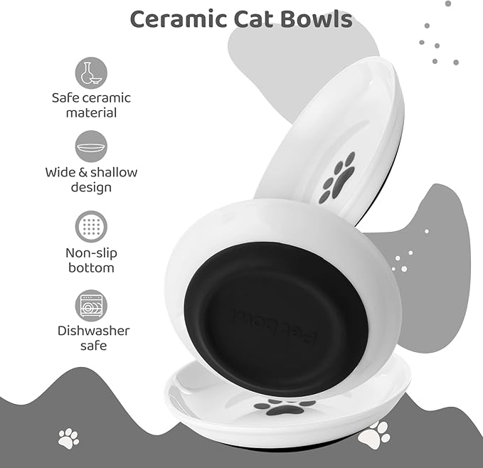 Dorakitten Ceramic Cat Bowls 6 Pack, No Whisker Fatigue Wide Shallow Cat Dishes with Non-Slip Silicone Bottom, Pet Food & Water Plates, 5.9 Inches Diameter