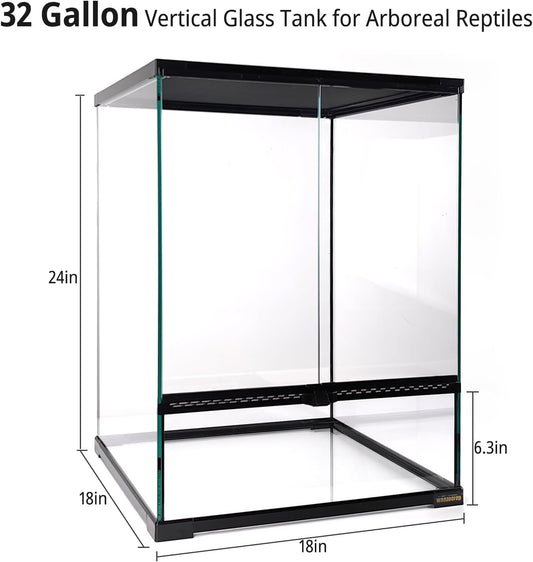 30 Gallon Tall Reptile Glass Tank Terrarium 18"x18"x24" Large Habitat Enclosure for Gecko,Lizard,Chameleon,Frog,Snake,No Install Needed and Come with Tank Background