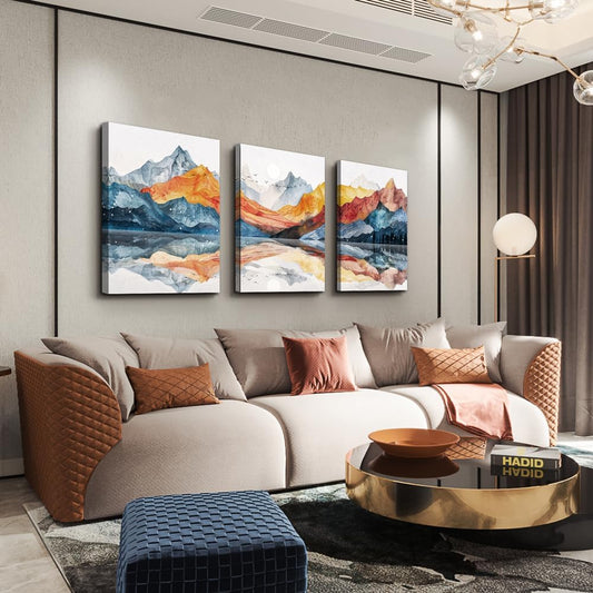 TTHYUEWS Abstract Wall Art for Living Room Canvas Wall Decor for Bedroom Office Decoration Wall Pictures Ink Mountain Landscapes Wall Paintings Artwork Modern Room Home Decor Ready To Hang 3 Piece