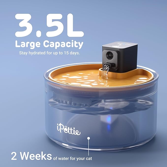 iPettie Ceramic Cat Water Fountain, 3.5L Cordless Pet Water Dispenser with 3 Water Modes, Ultra-Quiet Pump, Rechargeable 3000mAh Battery, BPA-Free Ceramic & ABS, Auto Low Water & Battery Alerts