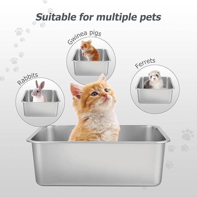 Stainless Steel Cat Litter Box - Metal High Sided Cat Pan, Large Stainless Steel Box, Indoor Litter Tray, Non Stick, No Smell, Easy-Clean Design for Hygienic Pet Care – Large Size for All Cats