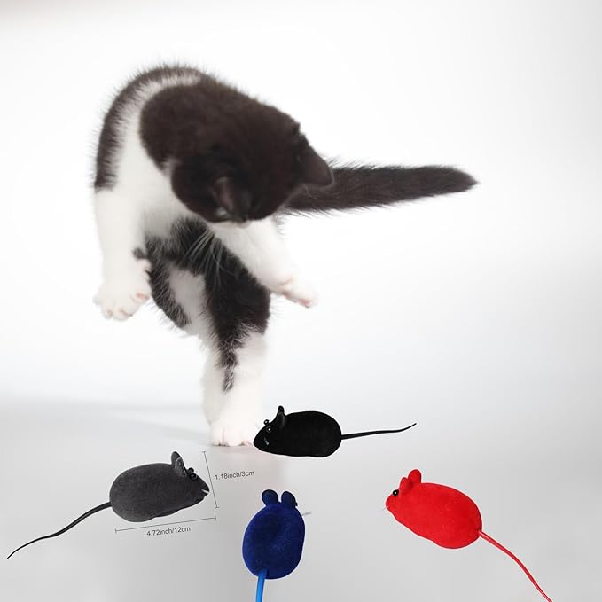 6PCS Cat Mouse Toy,Squeaky Kitten Toys,Cat Mice Toys Plastic Body with Thin Velvet,Interactive Cats Toy for Bored Indoor Adult Cats
