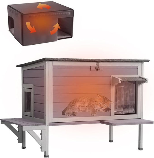 Gutinneen Outdoor Cat House Insulated Kitty Shelter with Liner for Winter Waterproof Cat Cage for Feral Cats