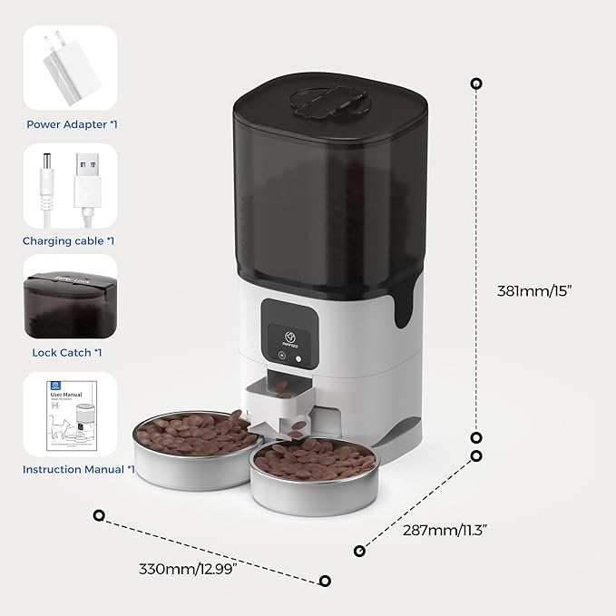 PAPIFEED 7L Automatic Cat Feeders for 2 Cats - 2.4G WiFi Timed Auto Feeder with APP Control, Cat Food Dispenser with Alexa for Multiple Cats, Detachable for Easy Clean, 1-10 Meals Per Day - White
