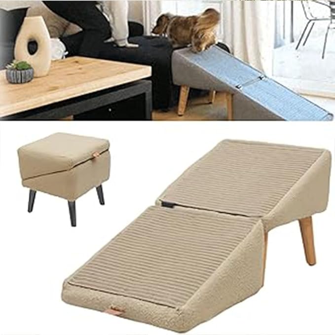 Split Ottoman Dog Ramp, 2-in-1 Lightweight Folding Stairs and Ottomans, Bed Couch & Car Ramps with Durable Non-Slip Waterproof Fabric Cover for Dogs Cats Or Pets Footrest