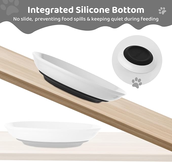 Dorakitten Ceramic Cat Bowls 6 Pack, No Whisker Fatigue Wide Shallow Cat Dishes with Non-Slip Silicone Bottom, Pet Food & Water Plates, 15cm Diameter