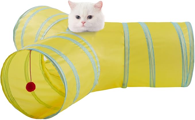 Cat Tunnels for Indoor Cats 3 Way Play Toy Kitty Tunnel Peek Hole Toy with Ball for Cat Tube Fun for Rabbits Kittens and Dogs