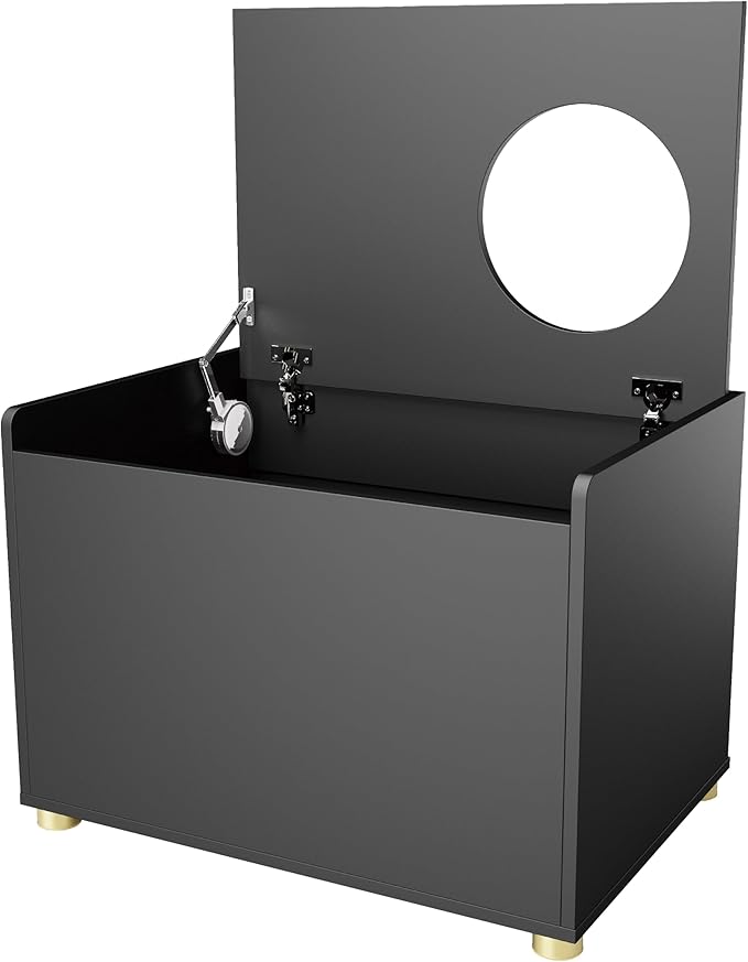 Top Entry Litter Box Enclosure, Modern Flip Top Litter Box Furniture with Cat Scratch Mat, Side Table (Black)