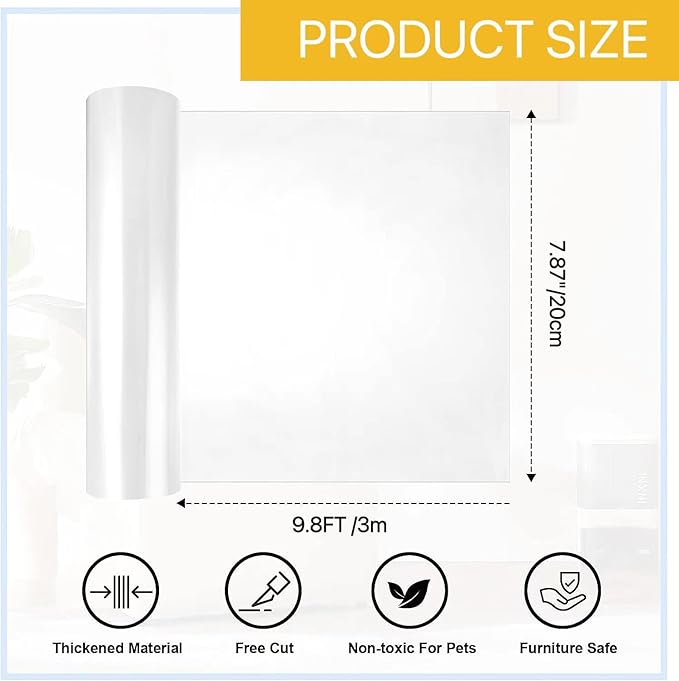 Cat Scratch Furniture Protector: Cat Anti Scratch Tape - Door Protector from Dog Scratching - Clear Training Self Adhesive Tape for Carpet, Sofa, Couch, Door (Transparent, 7.87" x 9.8FT)