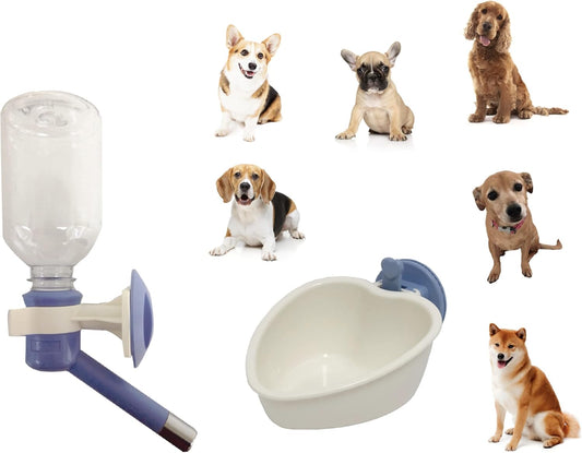 Choco Nose Patented Travel Crate No-Drip Water Bottle/Feeder and Detachable Food Dish Bowl Set for Dogs/Puppies/Cats/Rabbits and Other Small Sized Animals. 10.2 Oz. Nozzle 16mm, (C590 C607)