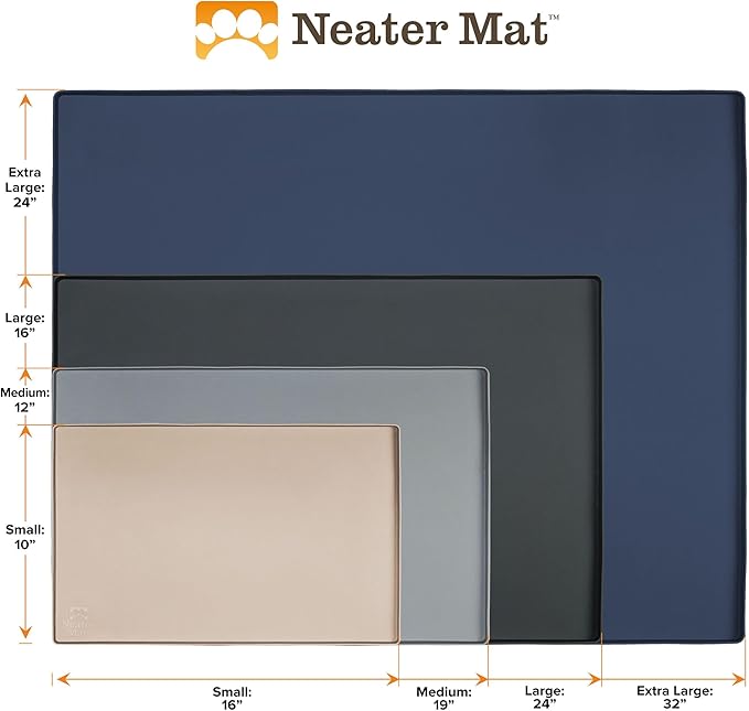 Neater Pet Brands Neater Mat Pet Mats for Food and Water, Cat & Dog Bowl Mat Waterproof Silicone, Feeding Tray, Dog Food Mats for Floors, Placemat w/Raised Edge for Under Bowls, 24" x 16", Dark Blue