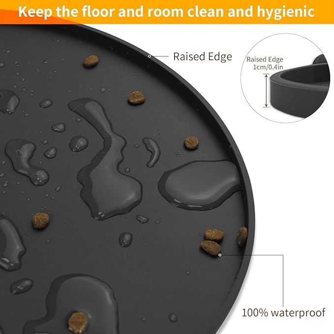 KPWACD Pet Placemat for Dog and Cat, Waterproof Silicone Dogs Feeding Bowl Mat Prevent Food and Water Overflow, High-Lips Puppy Dish Mats Suitable for Small Medium Big Pets, Black, 24" * 16"