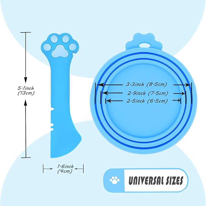 Pet Can Opener & 3 Pcs Cat Food Can Lids | Universal BPA Free Silicone Can Covers & Multi-Function Wet Food Spoon for Cat and Dog Food(Blue)