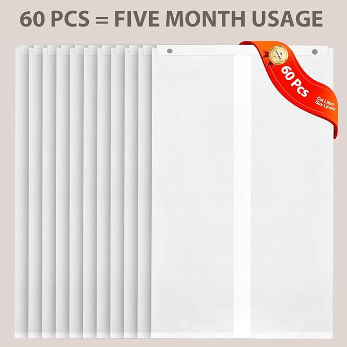 60 Pack Cat Litter Bags for PetSnowy Snow+ Cat Litter Box, Heavy Duty Tear and Leak Resistant Litters Bag, Self-Sealing Waste Drawer Liner Bags for PetSnowy (60)