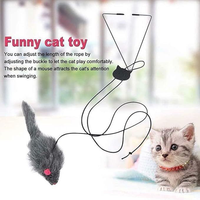 Cat Toy Rope Mouse Play Supplies, Hanging Retractable Cat Catching Mouse Toy, Funny Door Hanging Bouncing Mouse Retractable Plush Mice Cat Interactive Toy (Black)