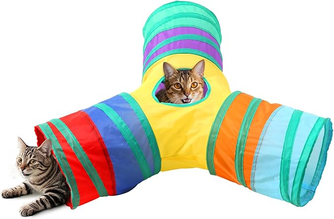 ‌Coolcandy Cat Tunnel & Interactive Cat Toy Indoor, Y-Shape 3-Way Tunnel Toys for Indoor Cats, Collapsible Interactive Peekaboo Cave with Play Ball, for Multi-Way Play & Small Animals