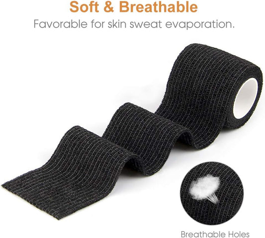 AUPCON Vet Wrap Cohesive Bandages Bulk Self Adhesive Bandage Wrap Self Adherent Wrap Non-Woven for Dogs Pet Animals & Ankle Sprains & Swelling 2 Inch x 5 Yards (2 Inch Black)